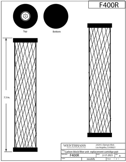 Westbrass F400R Replacement Filter Cartridges for F400 Under Sink In-line Filter Unit and Instant Hot or Pure Water Dispenser Faucets, White (2-Pack)