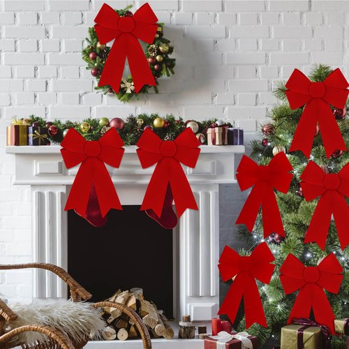 Heartome 12 PCS Christmas Bows for Tree, 9 x12 in Large PVC Bows for Christmas Decorations Indoor, Red Plastic Xmas Bows, Outdoor Xmas Home Wreath Fence Stairs Railing Fireplace Front Door Supplies