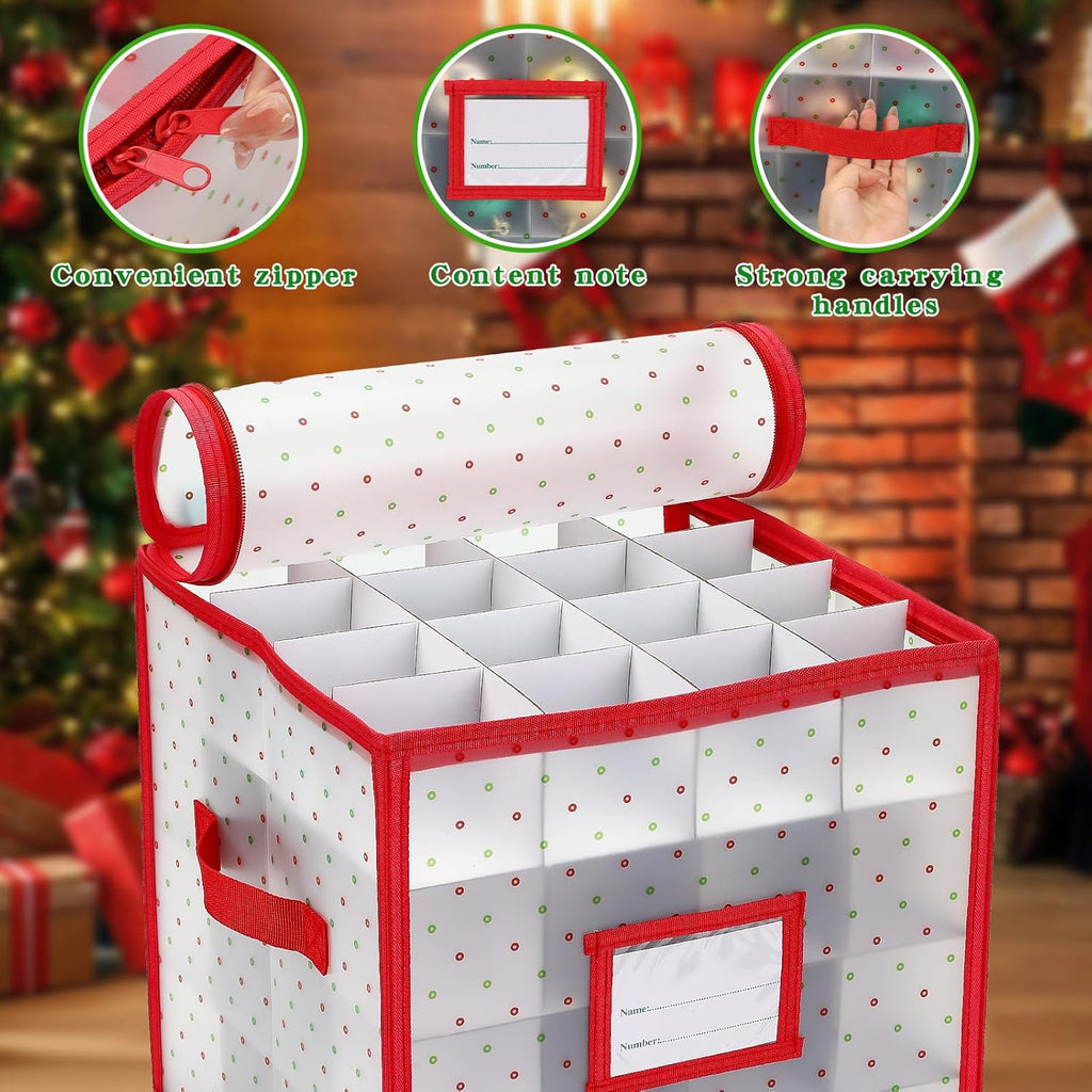 Christmas Tree Ball Organizer - Hard Plastic Ornament Storage Box for Up to 64 Ornaments