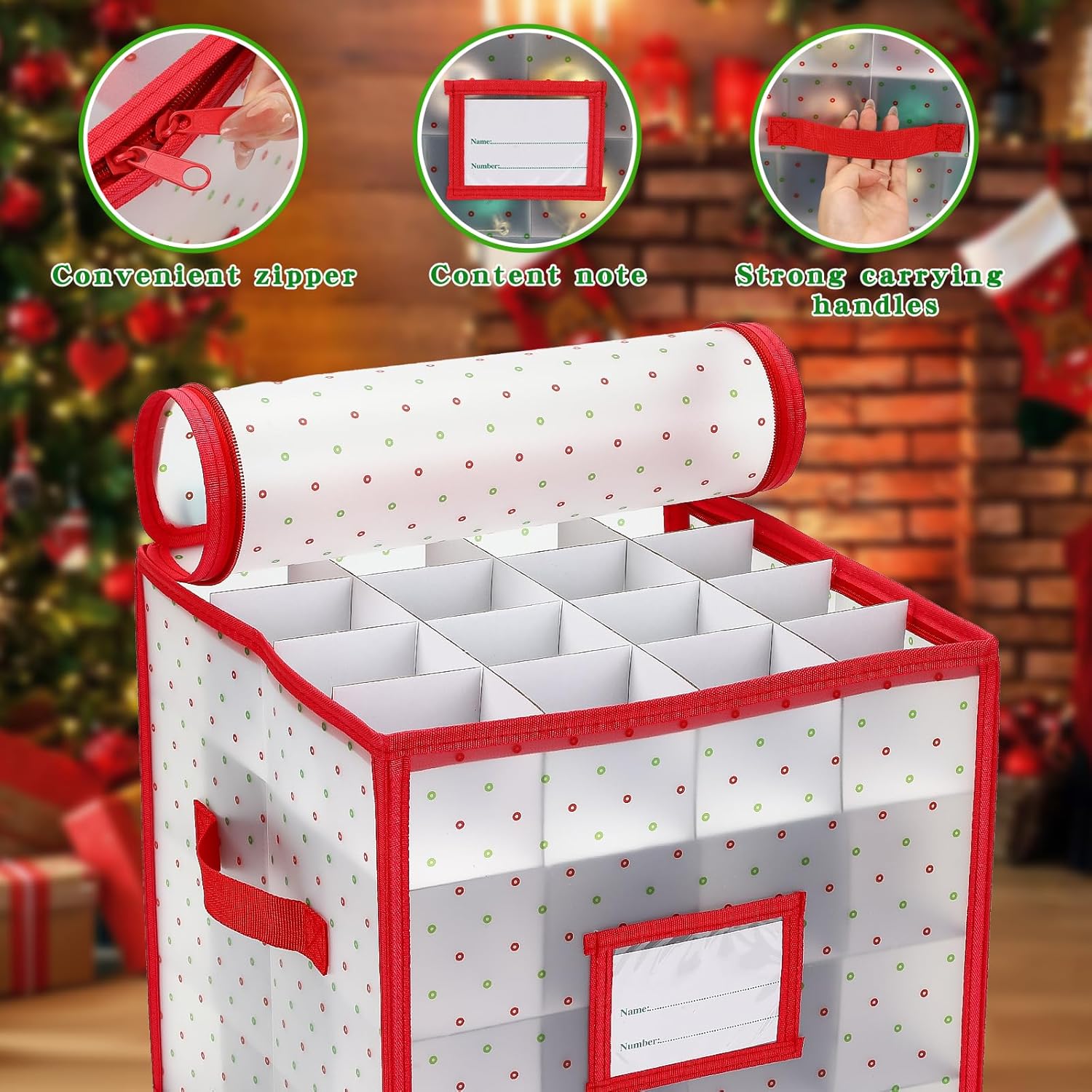 Christmas Tree Ball Organizer - Hard Plastic Ornament Storage Box for Up to 64 Ornaments