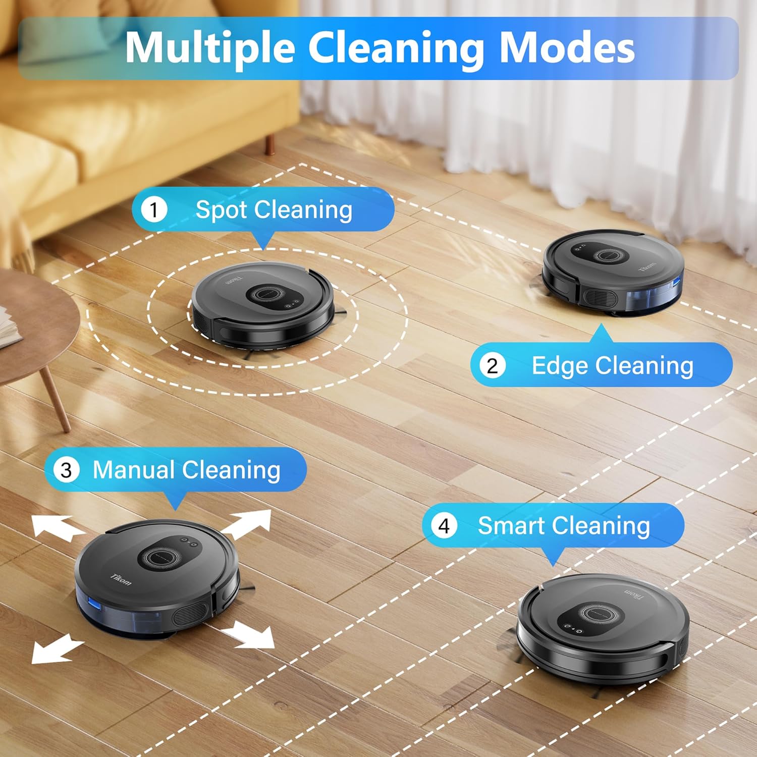 Tikom Robot Vacuum - 5000Pa Robotic Vacuum Cleaner & Mop Combo | 150 Min Runtime, App & Remote Control, Ideal for Hard Floors & Carpets