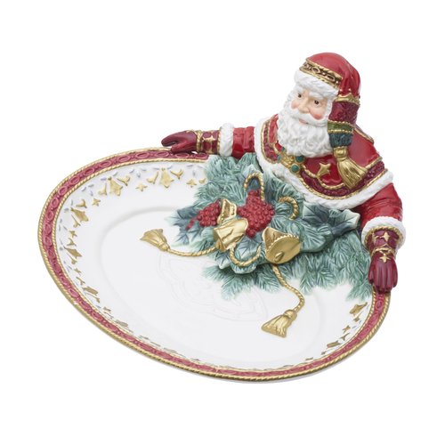 Fitz and Floyd Noel Holiday Santa Figural Serving Bowl Platter, 12 Inch