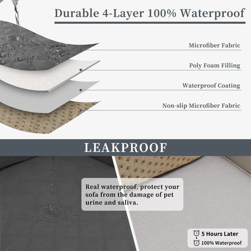 Easy-Going Waterproof Sectional Couch Covers with Chaise 2-Piece Non Slip L Shape Sofa Cover for Dogs Leakproof Furniture Protector Cover with Adjustable Strap for Pets (Large, Dark Gray)