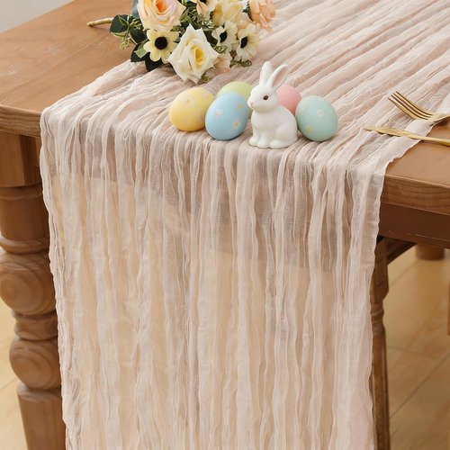 Cheesecloth Table Runner by Dusty Pink - 120 Inch Boho Rustic Design for Weddings & Parties