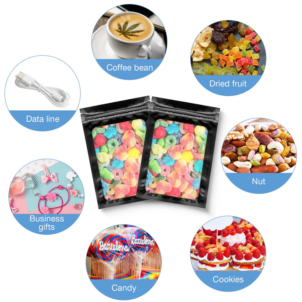 Marspark 200 Pieces Foil Bags 3 x 4.7 Inch Resealable Foil Bags with Clear Window Zipper Lock Black Packaging Pouch for Food Storage Sample Beans Cookies Jewelry Supplies(3 x 4.7 Inch)