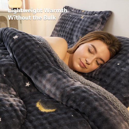 PAJEO Flannel Sherpa Comforter Set Full Size, Soft Warm Reversible Plush Bedding Comforter with 2 Pillow Shams, Cozy Fluffy Blanket for Winter, All Season Bedroom Bedding Set