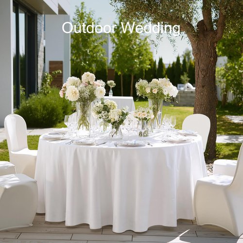 joybest 6 Pack Round Tablecloths 120 Inch White Polyester Table Cloth, Stain and Wrinkle Resistant Washable Fabric Table Cover for Wedding, Party, Reception, Banquet, Dining