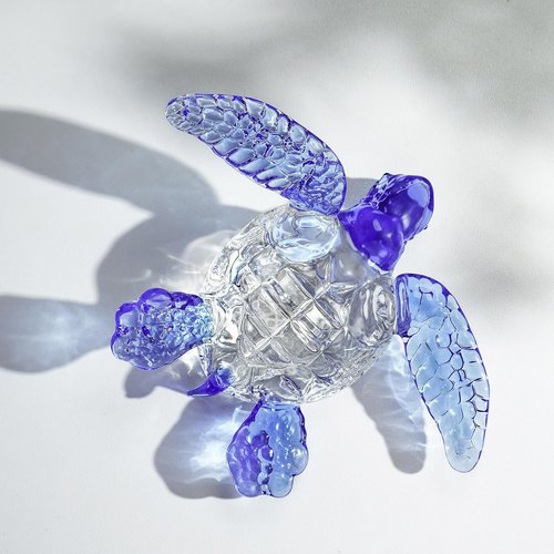 HDCRYSTALGIFTS Handmade Crystal Sea Turtle Figurine - Art Glass Ocean Sculpture for Home Decor (5 Inch, Blue)