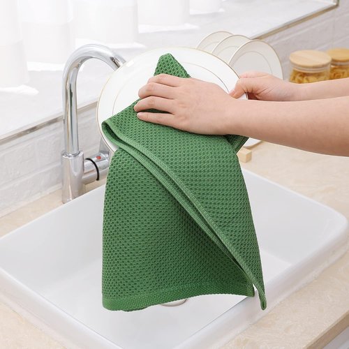 Homaxy 100% Cotton Waffle Weave Kitchen Dish Towels - Ultra Soft & Absorbent, 13 x 28 Inches, 8-Pack | Grass Green