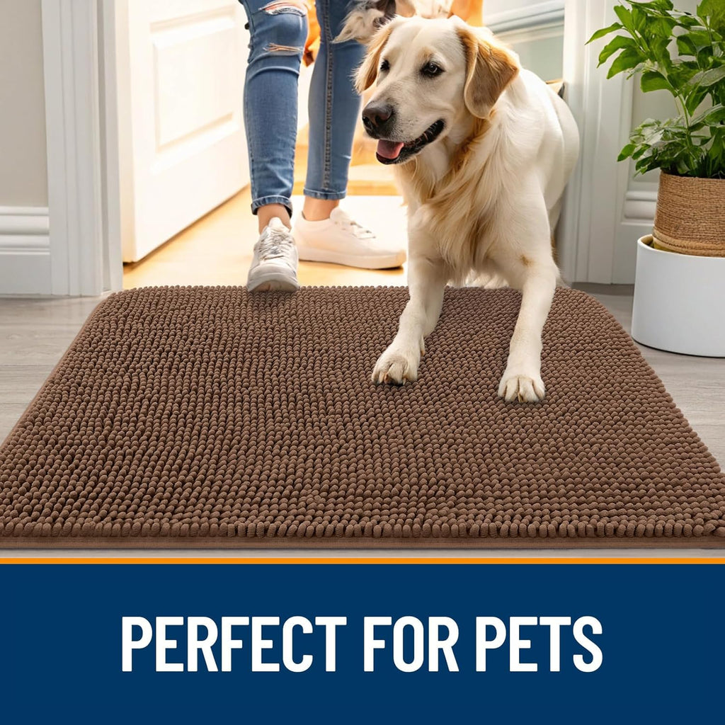 OLANLY Dog Door Mat - Absorbent Non-Slip Chenille Mat for Muddy Paws | 70x24 Mocha Indoor Carpet
