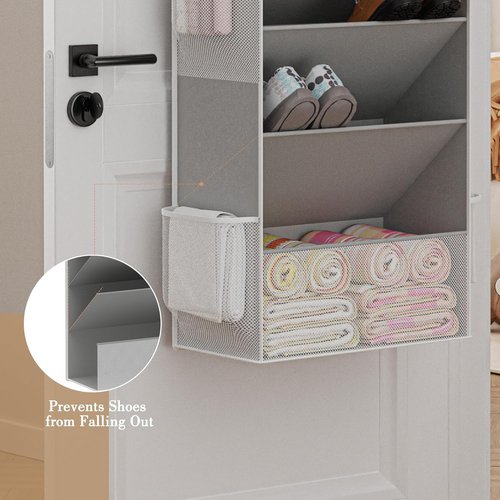 Criusia Shoe Organizer - Over The Door Hanging Storage with Large Pockets | Fits 16-24 Pairs, Gray