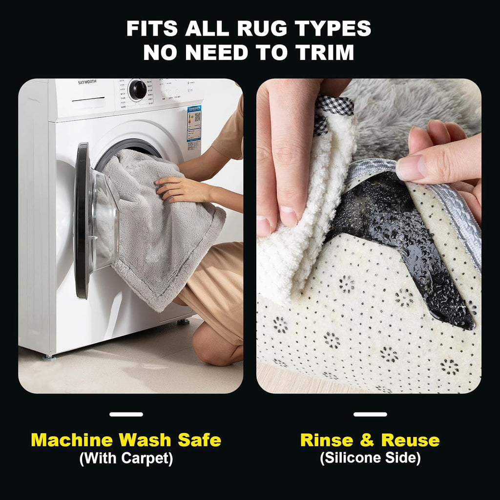 PHIXBEAR Rug Tape | 24 Pcs Strong Hold Anti-Slip Pads | Washable & Reusable Silicone Bottom