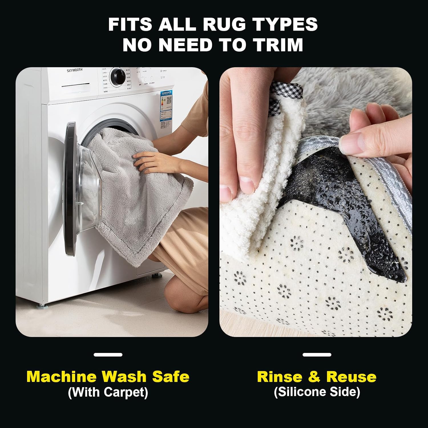 PHIXBEAR Rug Tape | 24 Pcs Strong Hold Anti-Slip Pads | Washable & Reusable Silicone Bottom