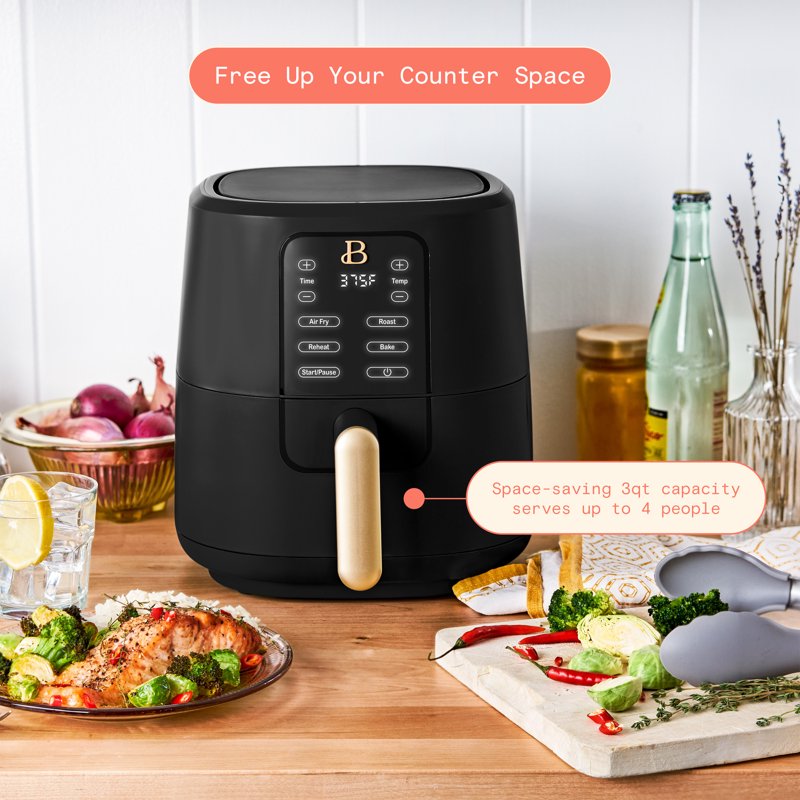 3 Qt Air Fryer with TurboCrisp Technology, Nonstick Ceramic - Black