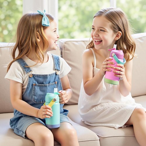 Kerilyn Kids Water Bottle - 12oz Stainless Steel Insulated Cup | Leak-Proof, BPA-Free, Green