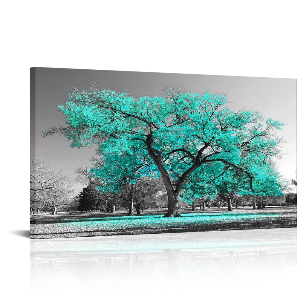 Visual Art Decor Teal Tree Canvas Wall Art Turquoise Wall Decor Canvas Prints, Framed Artwork for Living Room Bedroom Decoration 20inx36in
