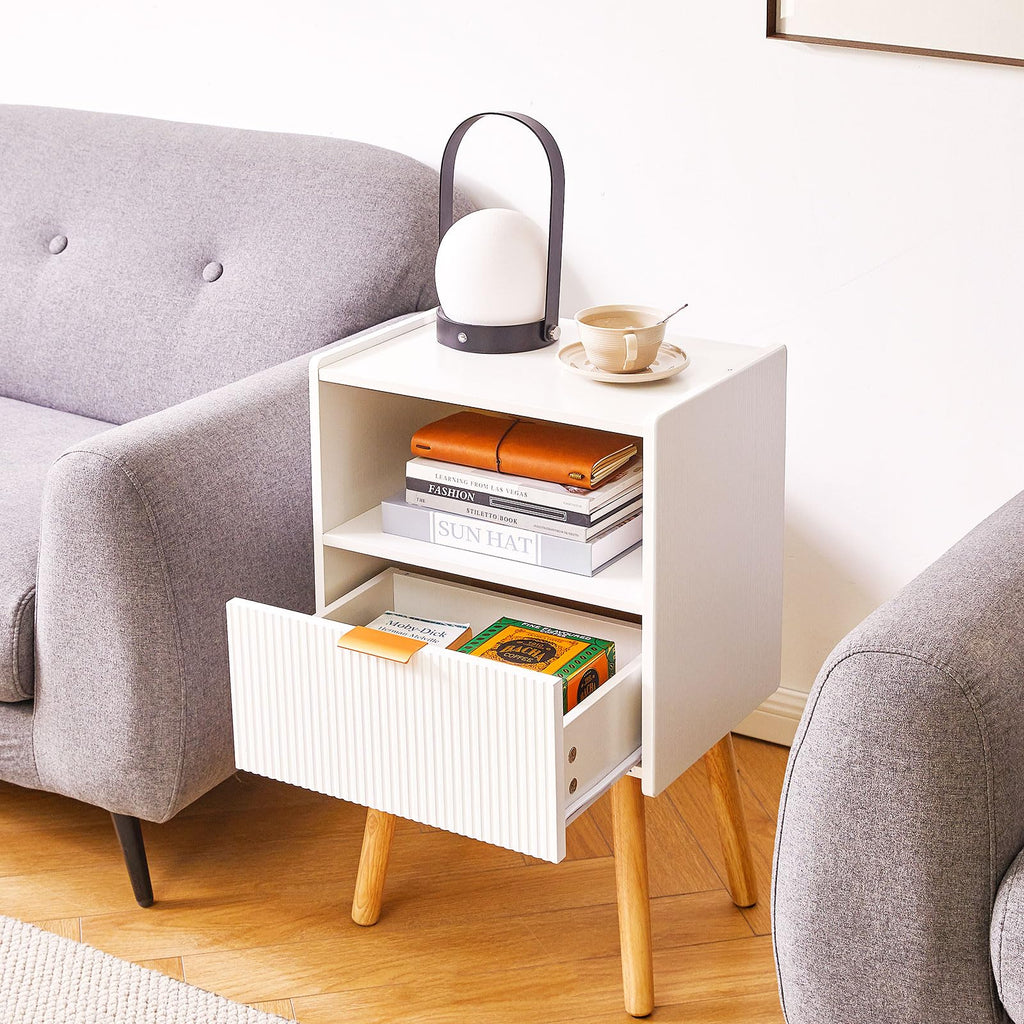 Aibiju Nightstand with Storage Drawer, Modern Bedside Table with Liner Drawer and Solid Wood Legs
