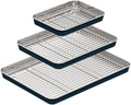 BRONYPRO Stainless Steel Baking Sheet Set - Non-Toxic Cookie Sheets with Wire Racks | 9/12/16 Inch, Navy