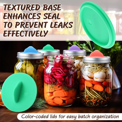4 Pack Mason Jar Silicone Fermentation Lids for 3" Wide Mouth Jars Waterless Airlock Fermentation Mason Jar Lid Fermenter Caps for Pickles, Kimchi, Fermented Probiotic Food (Pink,Blue,Purple,Green)