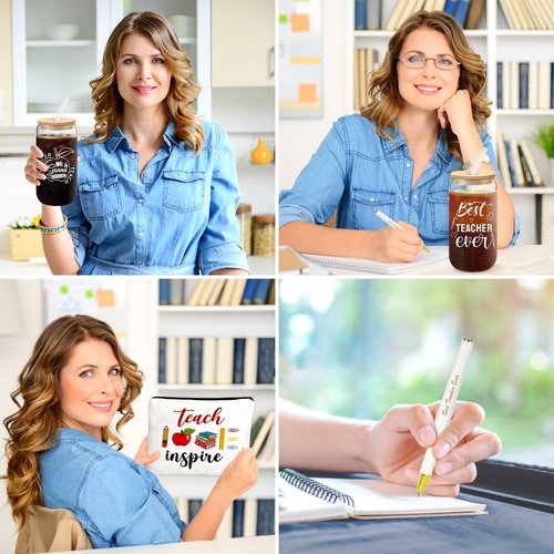 Frerdui 36 Pcs Teacher Appreciation Gift Bulk - Best Teacher Gifts, Thank You Gifts, Back to School Set, 16oz Coffee Beer Can Glass with Lids Straws Brushes Graduation Gift Christmas Birthday