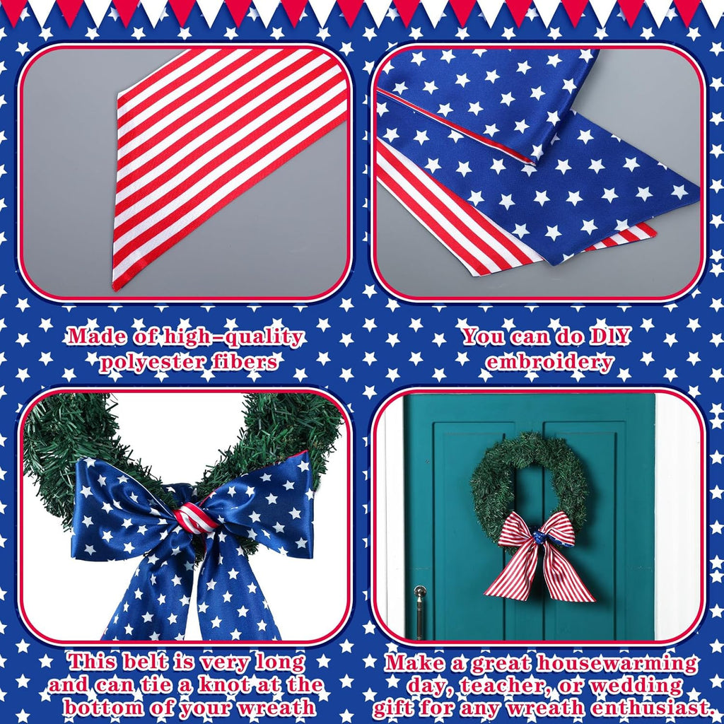 Skiennix Patriotic 4th of July Sash - Reversible Wreath Scarf Decor for Home & Porch | 2 Pcs Set