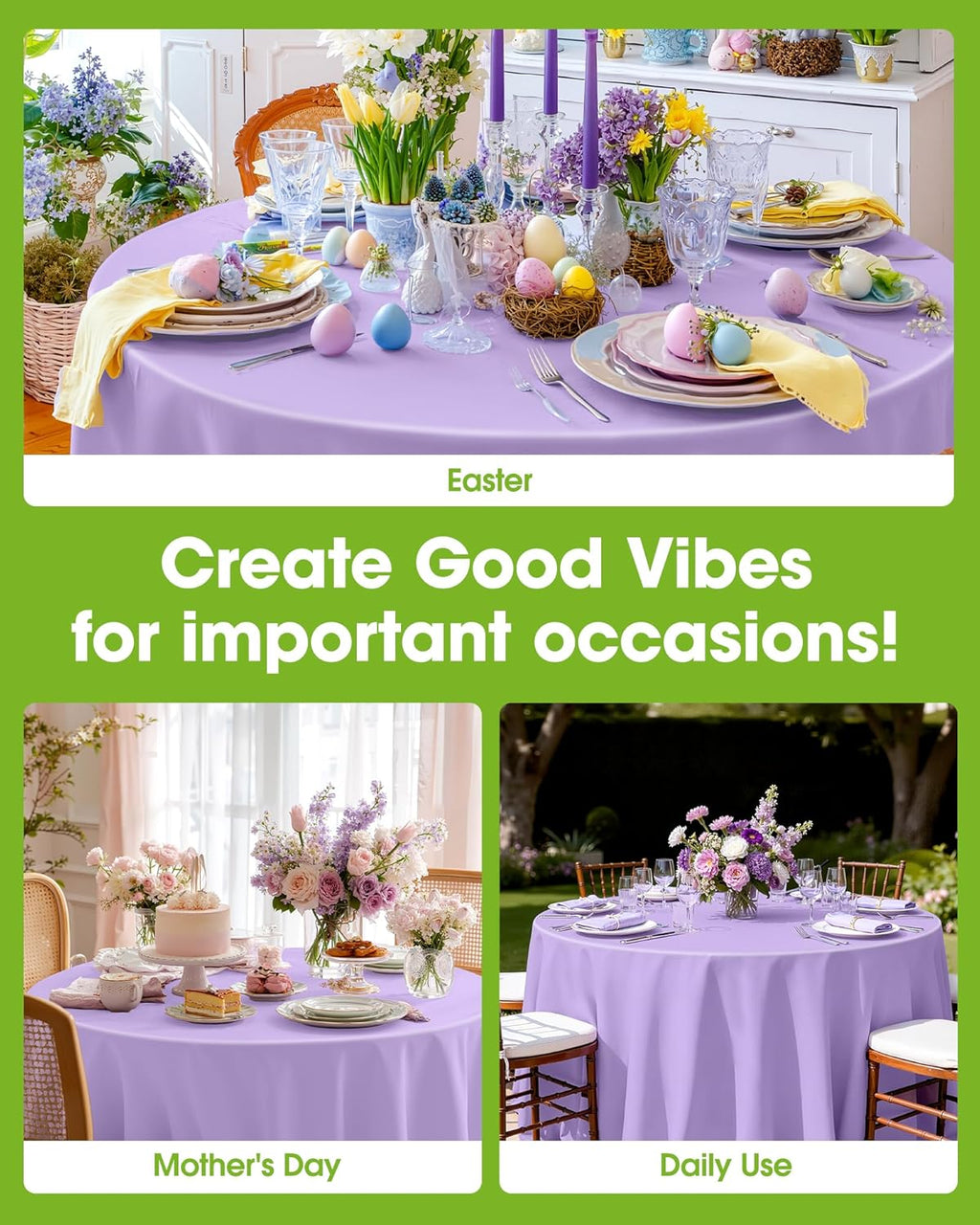 Pureegg Disposable Plastic Tablecloths - 84'' Round, Light Purple, Leakproof & Sturdy | 10 Pack for Easter Parties