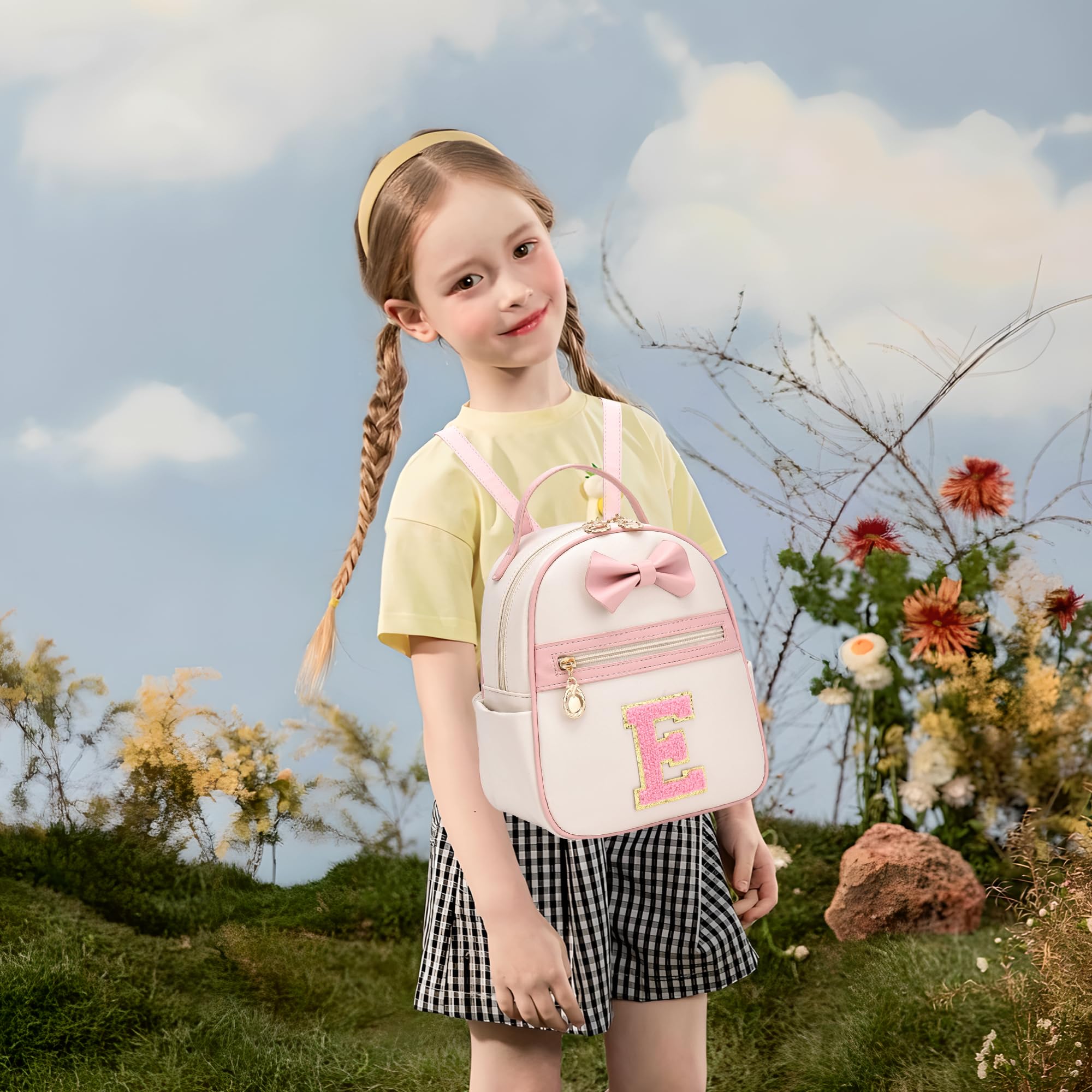 I IHAYNER Girls Initial Bowknot Small Leather Backpack Cute Mini Backpack Personalized Trendy Stuff Gifts for Women Pink-A
