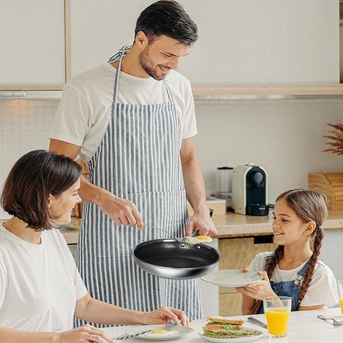 USELUCK 10 Inch Nonstick Frying Pan, Stainless Steel Skillet with Honeycomb Surface, Induction Compatible, Oven & Dishwasher Safe, PFAS-Free Cookware