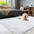 OLANLY Accent Rug - Soft Fluffy Shaggy Area Rug for Bedroom & Living Room | Machine Washable, White