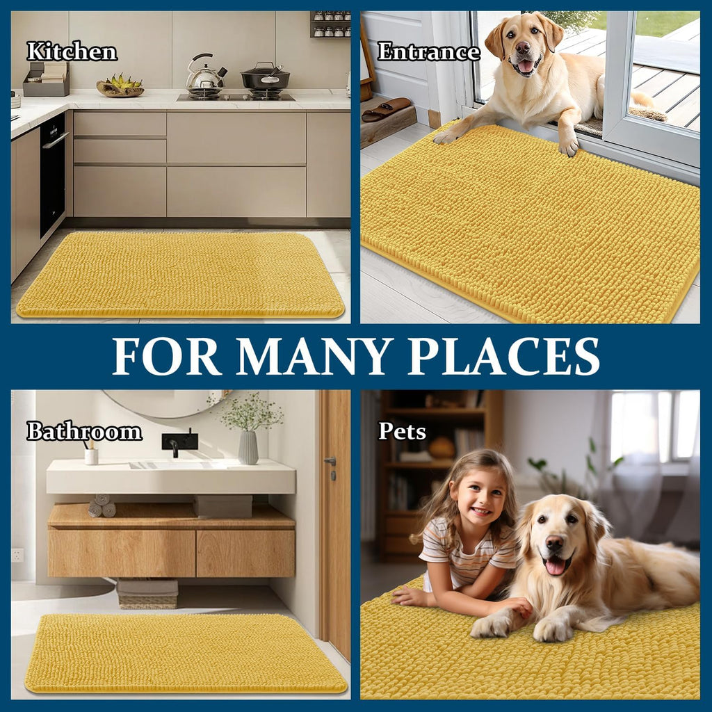 OLANLY Dog Door Mat - Absorbent Non-Slip Chenille Mat for Muddy Paws | 30x17 Inches, Quick Dry, Yellow