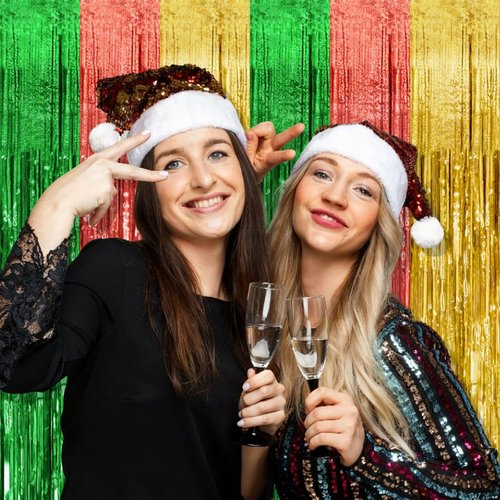 Hawaii Backdrop Party Decorations - 2 Pack Tinsel Curtain for Vibrant Summer Events | Photo Booth Decor