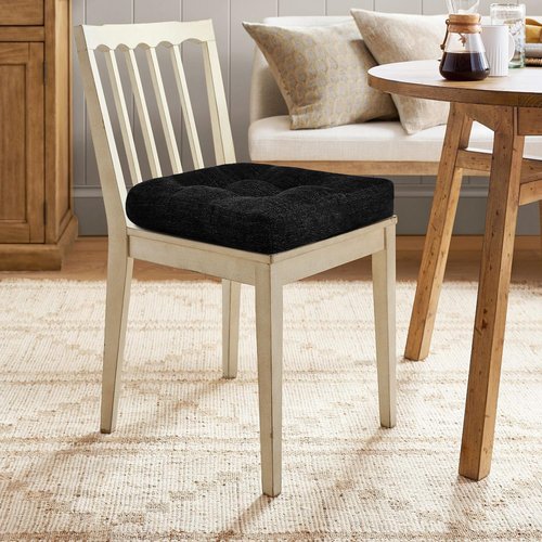 downluxe Chair Cushions for Dining Chairs 4 Pack, Tufted Indoor Chair Pads with Non-Slip Bottom, U-Shaped Kitchen Chair Cushions, 17"x17"x4", Black