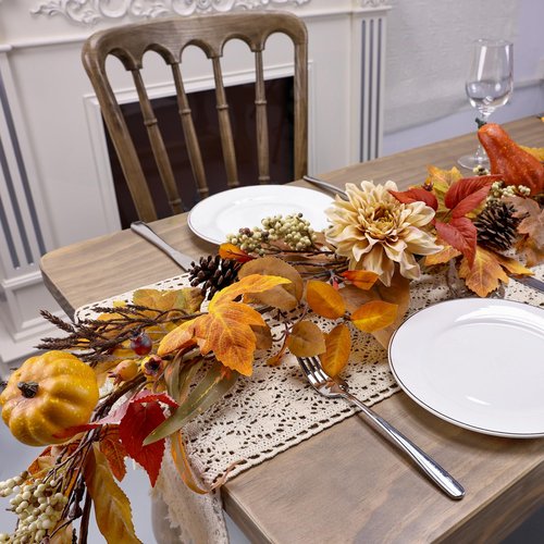 MDSTBN Fall Garland 6Ft Lifelike Autumn Maples Leaf Pumpkin Garland with Berries Pine Cones, Fall Decorations for Home Thanksgiving Halloween Fireplace Farmhouse Porch Indoor Outdoor Decorations