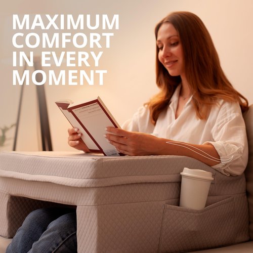 SafeSprings Reading Pillow for Gaming & Laptop (Includes 2 Washable Pillowcases) – 24″ Laptop Pillow for Bed, Couch, Steam Deck, Switch, High Density Foam Arm Rests, Pockets, Ergonomic Back Support