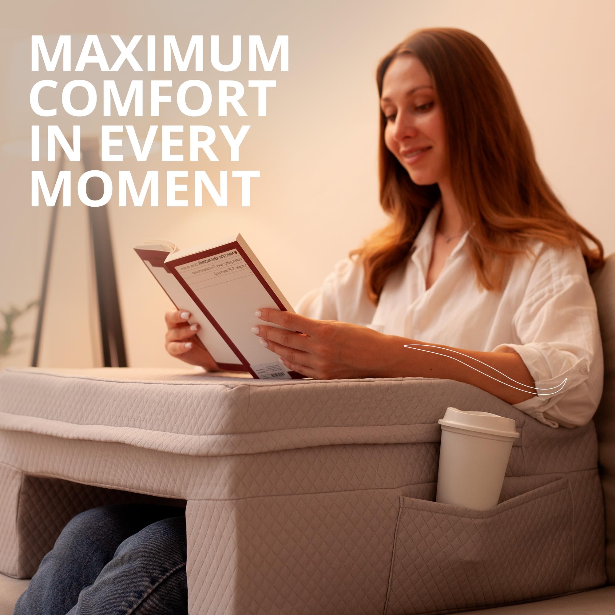 SafeSprings Laptop Pillow for Bed & Couch – 24" Lap Desk with High Density Foam, 16" Leg Spacing, Arm Rests, Side Pockets, 2 Washable Covers | Gaming, Reading, Steam Deck, Switch
