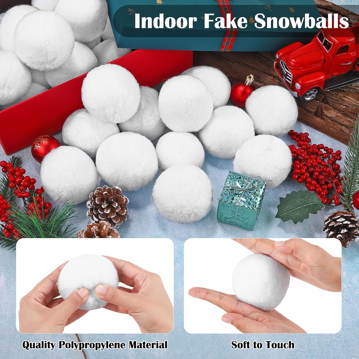 Cooraby 25 Pieces Artificial Snowballs - 2.6 Inch Realistic Indoor Fun for Winter Games