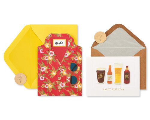 Papyrus Birthday Cards for Him, Hawaiian Shirt and Craft Beer (2-Count)