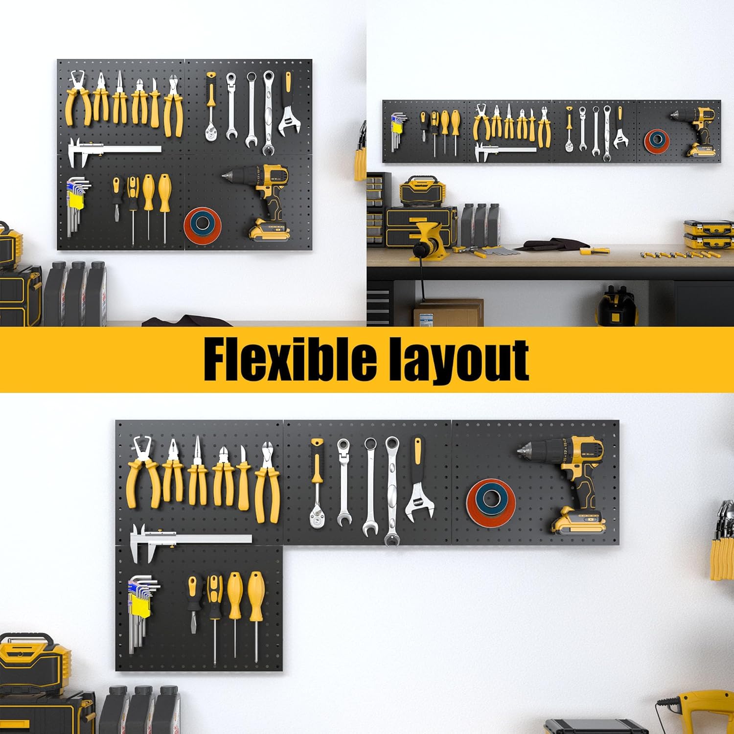 Spampur Peg Board - Heavy Duty Metal Panels with 50 Hooks | Black Wall Organizer for Home & Garage