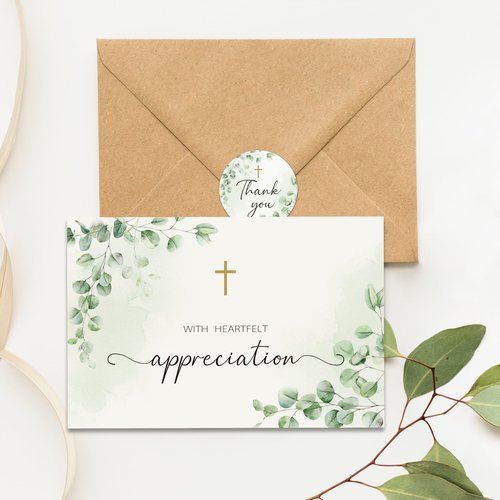 CYGGUN 25 Pcs Funeral Thank You Cards with Envelopes, Bulk 4×6 Sympathy Card Watercolor Eucalyptus Leaves Bereavement Thank You Cards, Message Inside for Funeral Family Friends Loved Ones