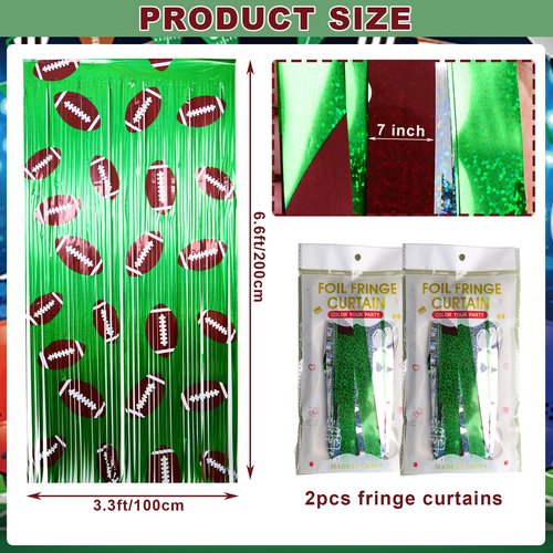 2Pcs Football Background Party Decorations,3.3x6.6 ft Football Foil Fringe Curtain Streamers,Sports Themed Superbowl Birthday Party Supplie