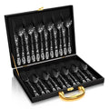 Stapava 30 Pcs Black Silverware Set with Gift Box, Stainless Steel Flatware Set for 6, Mirror Cutlery Include Forks Spoons and Knives Set, Dishwasher Safe Utensils for Home Restaurant Hotel