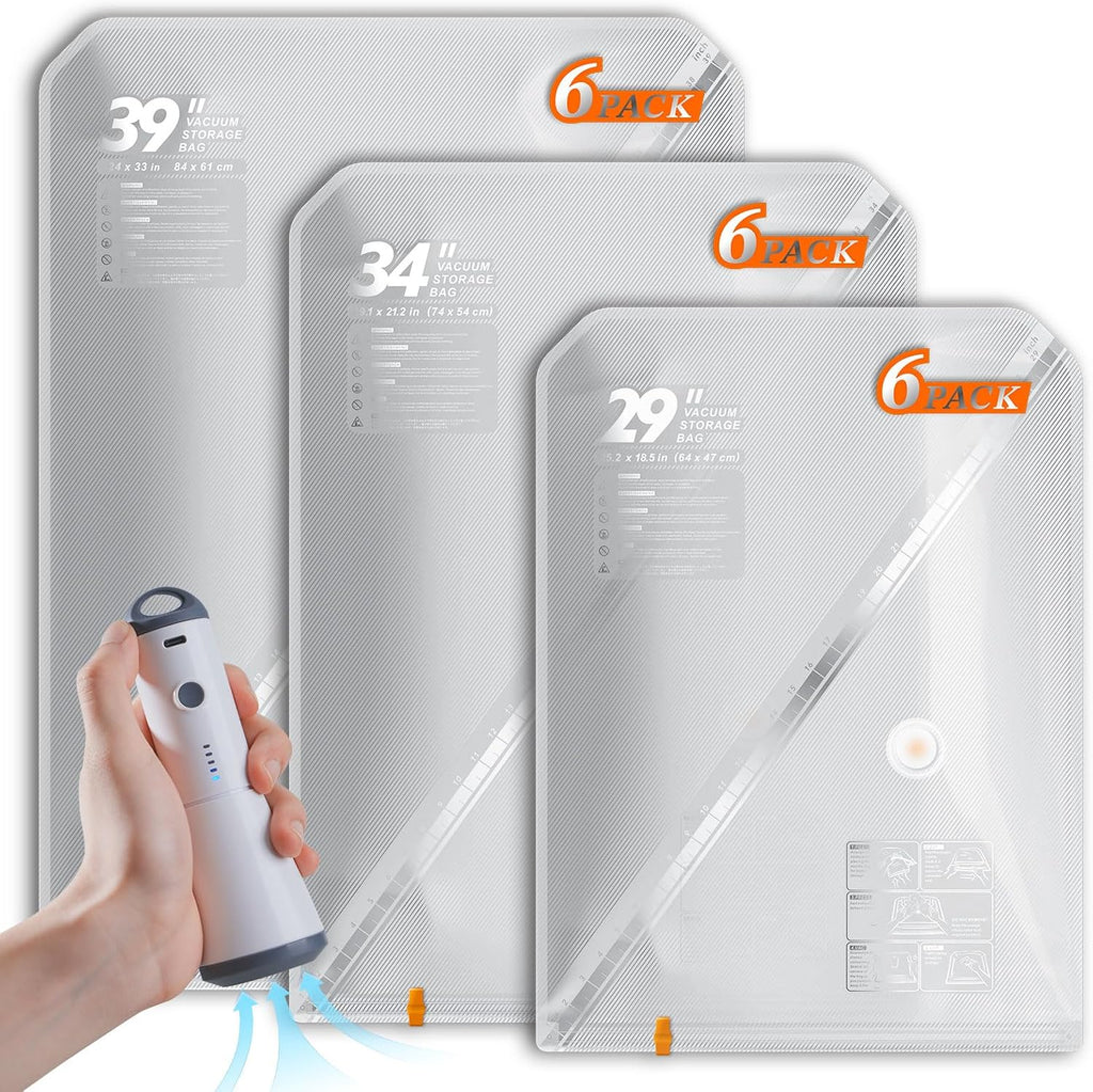 Vacbird Vacuum Storage Bags Set - 18 Pack with Rechargeable Wireless Pump | Large, Medium & Small Sizes for Clothing, Travel & Home