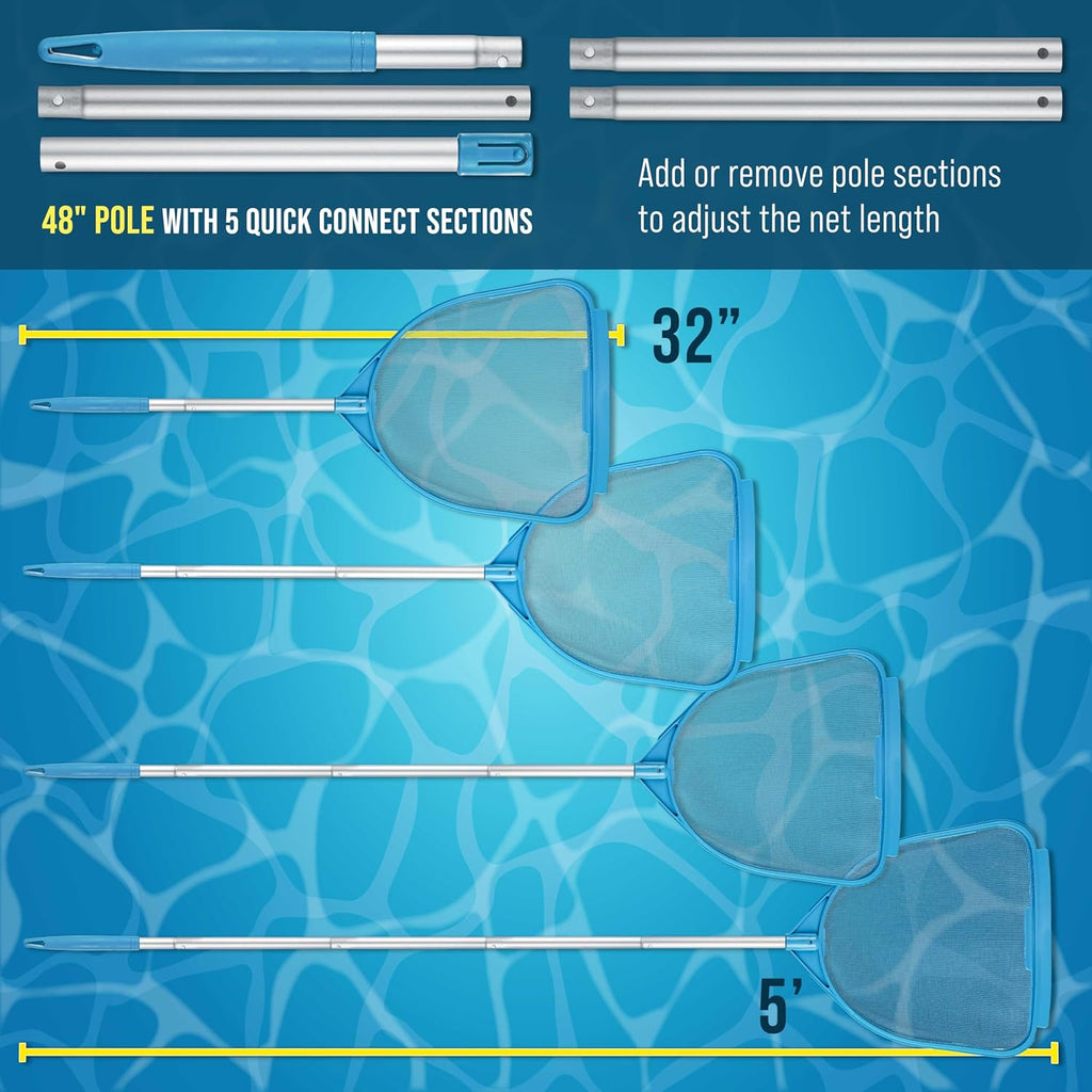 U.S. Pool Supply Pool Skimmer Net - Handheld Fine Mesh for Spa & Hot Tub Cleaning | Adjustable 32" to 5' Length