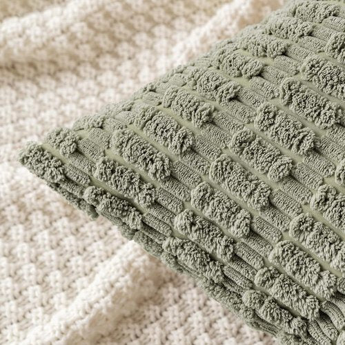 MIULEE Corduroy Throw Pillow Covers - Soft Boho Striped Design | 20x20 Inch Light Olive Green, Set of 2