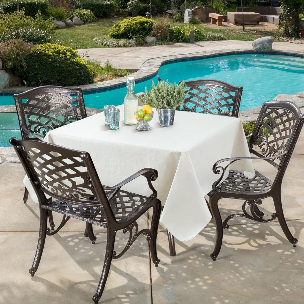 Skiennix Square Vinyl Tablecloth - Waterproof Flannel Backing | 54x54 Inch Ivory - 6 Pack for Outdoor Dining