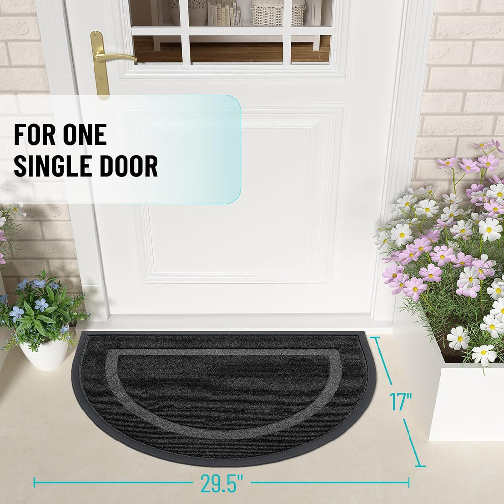 OLANLY Half Circle Door Mat - Waterproof All-Weather Entrance Mat | Sturdy Natural Rubber, 29.5x17, Black