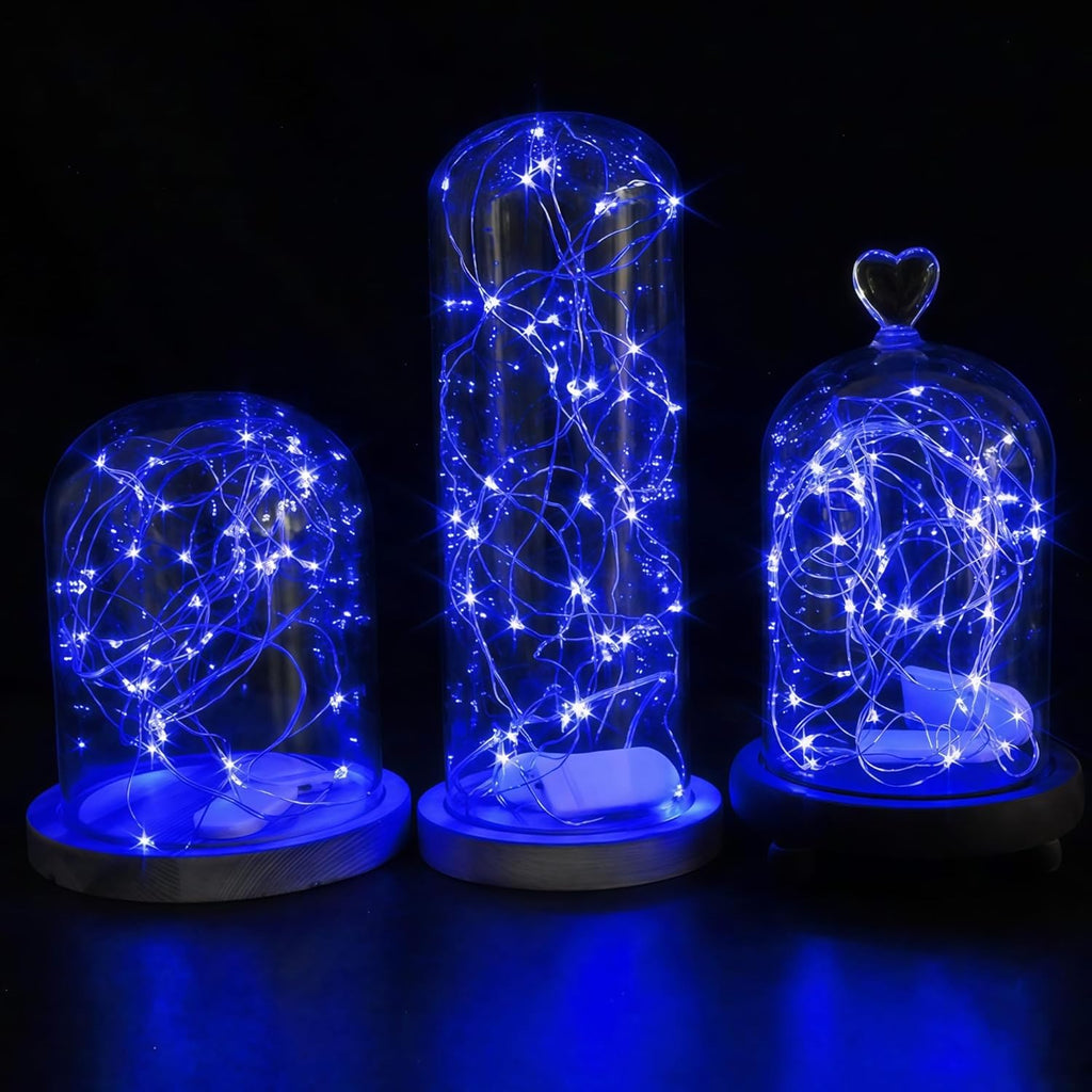 WATERGLIDE 12 Pack Mini String Lights - 20 LED Battery Operated Fairy Lights | 7 ft Waterproof Silver Wire for DIY Decor, Blue
