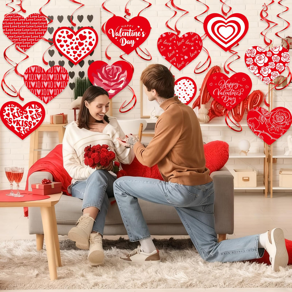 Valentine's Day Hanging Swirls, 30Pcs Love Heart Swirls Ceiling Decorations for Happy Valentines Day Galentines Anniversary Party Supplies