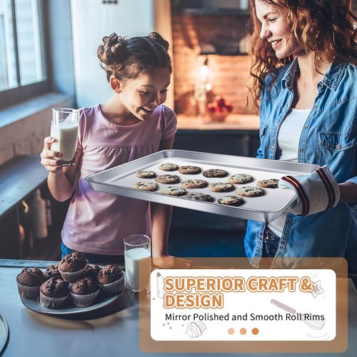 Deedro Stainless Steel Baking Sheet Set - Heavy Duty Non-Toxic Cookie Tray | Easy Clean, 17.3 x 12.3 Inch
