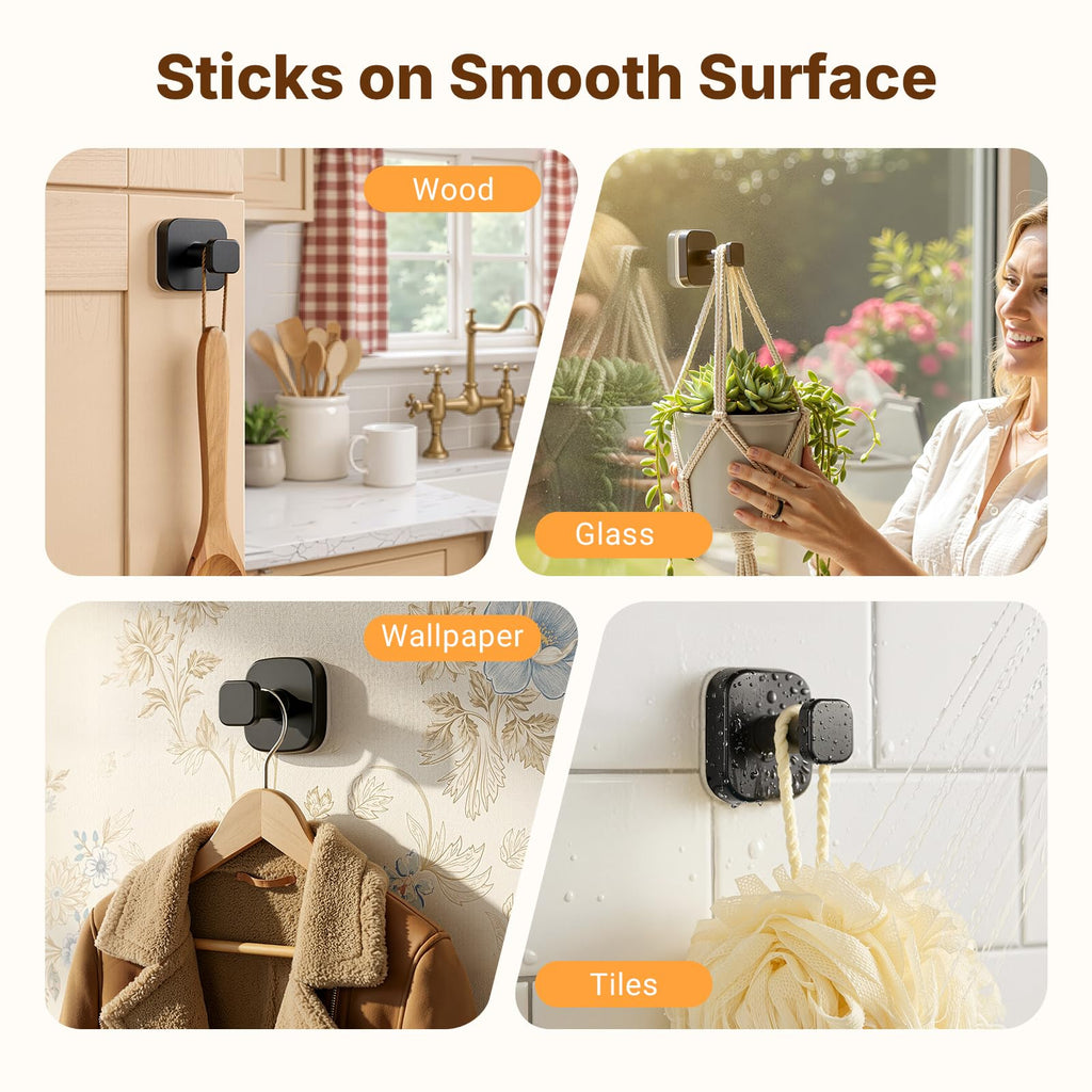 Zrpot 3 PCS Suction Cup Hook for Shower, Suction Cup Hooks for Shower, Door Hooks for Hanging Robe Loofah Removable Wall Hooks for Kitchen Glass Window Black